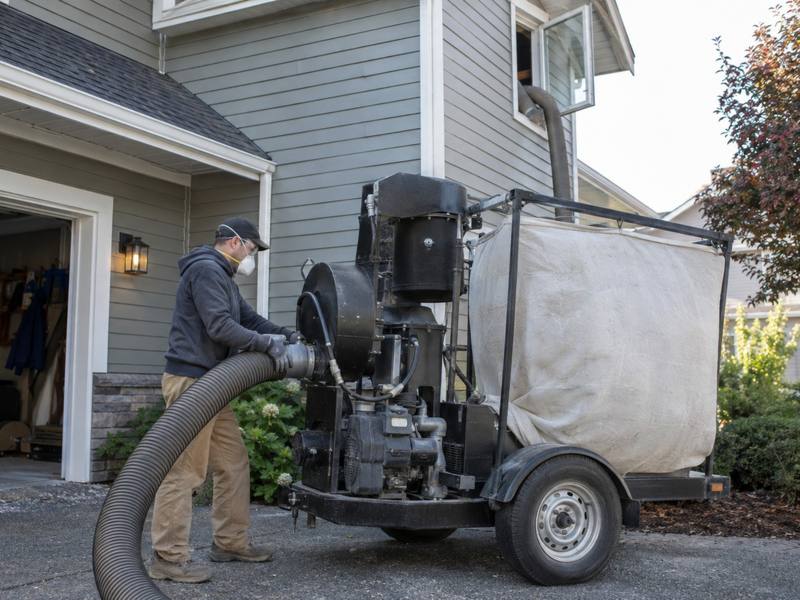 Insulation removal vacuum running outside a house in New Hamburg