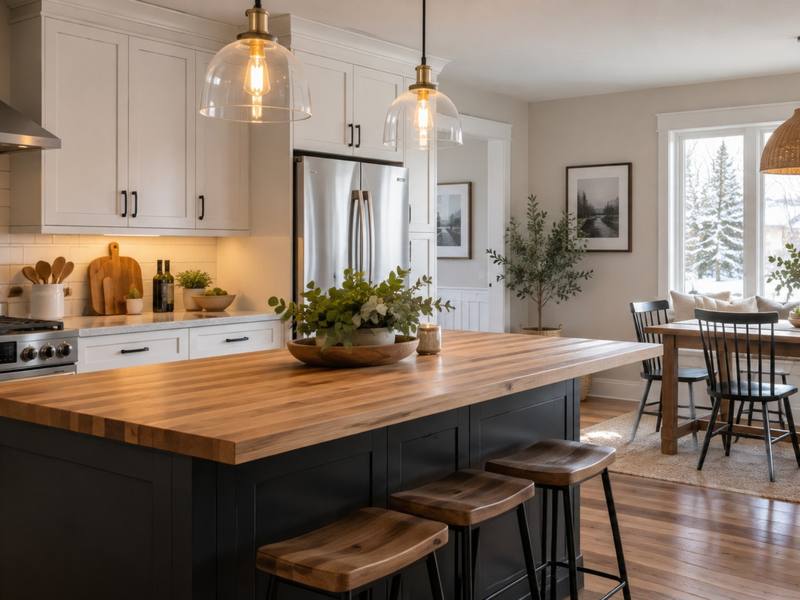 Bright kitchen and dining area in a well insulated home in New Hamburg