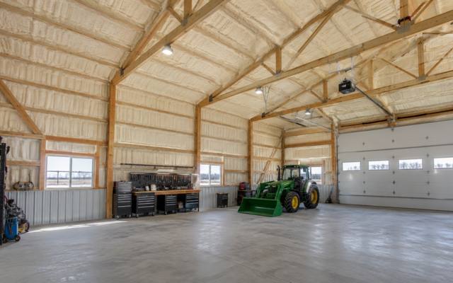Workshop roof and walls sprayed with foam in New Hamburg