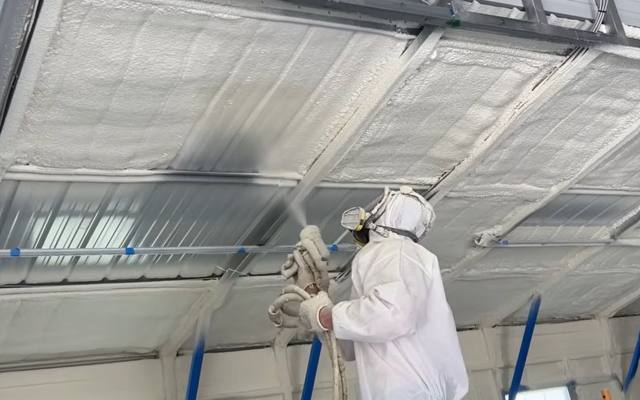 Garage roof and walls sprayed with foam