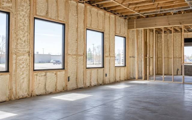 New building shell with spray foam in the walls in New Hamburg
